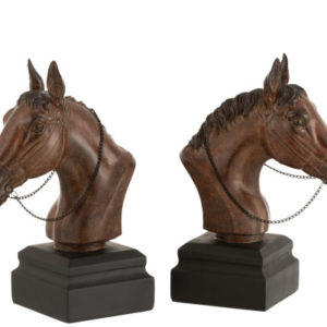 Set De 2 Serre-Livre Cheval Resine Marron
