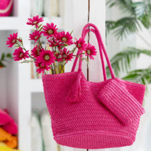Sac De Plage+Pochette Papier Rose/Orange Assortiment De 2