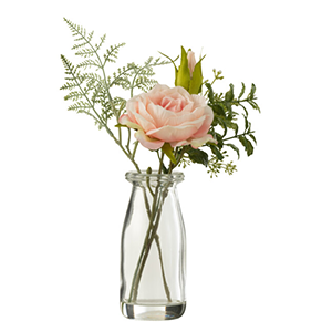 Bouquet De Roses Dans Vase+Zeau Artificielle Plastique Vert/Rose Clair Small