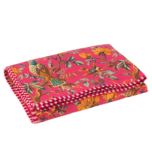 Couverture Oiseaux/Fleurs Velours De Coton Rose