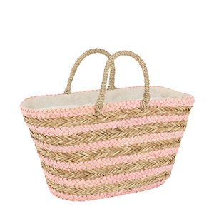 Sac De Plage Anses Courtes Jute Naturel Lignes Jute Naturel/Rose Clair